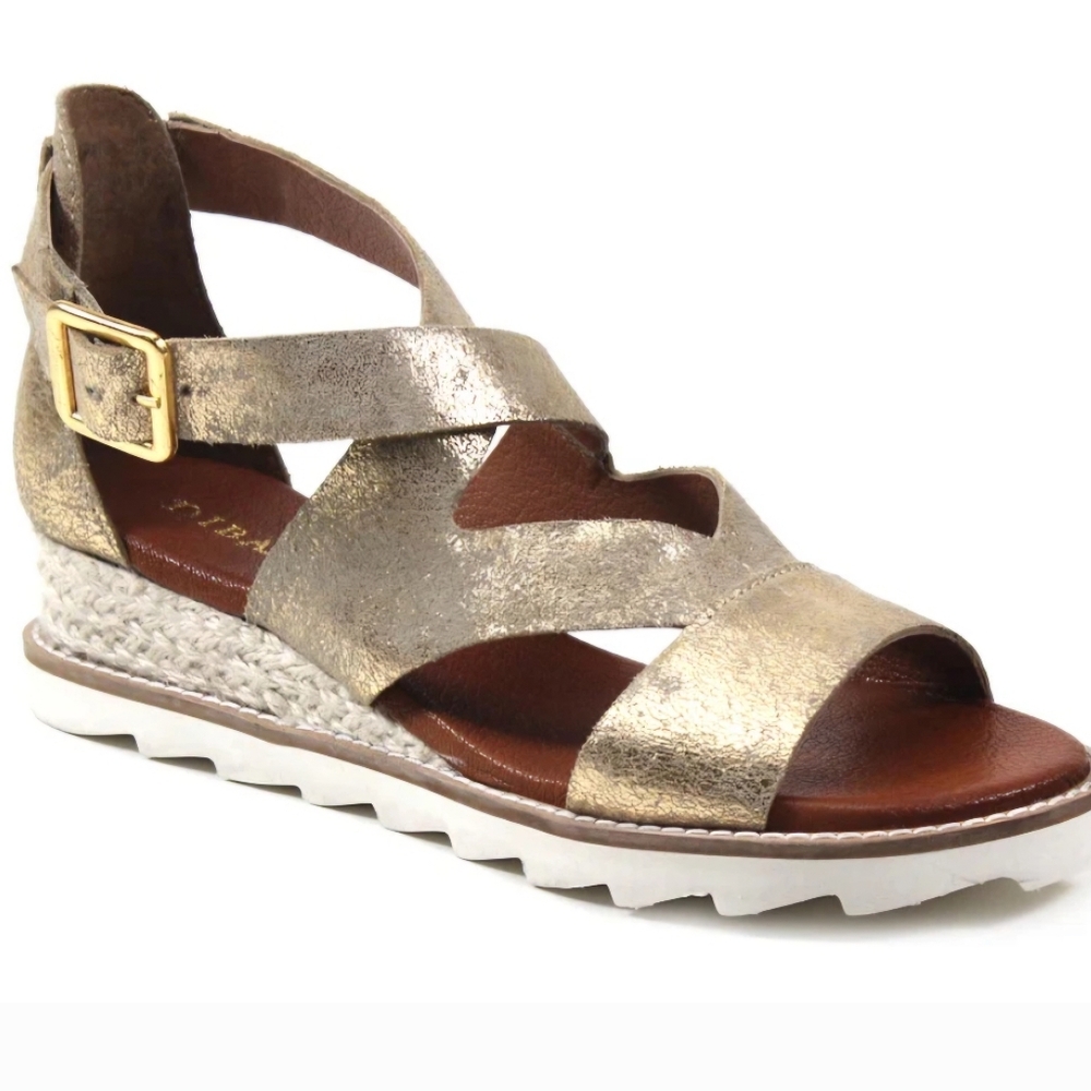 Diba True Gold Metalic Leather Wedge Sandals QU AINT Size 12 NIB
